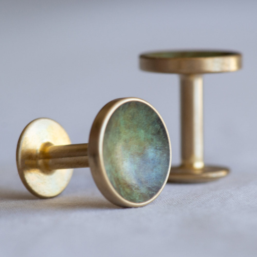 Alice Made This - Brass Cufflinks for men with forest green patina finish. Hand crafted and artisan made. Gifts for men. 