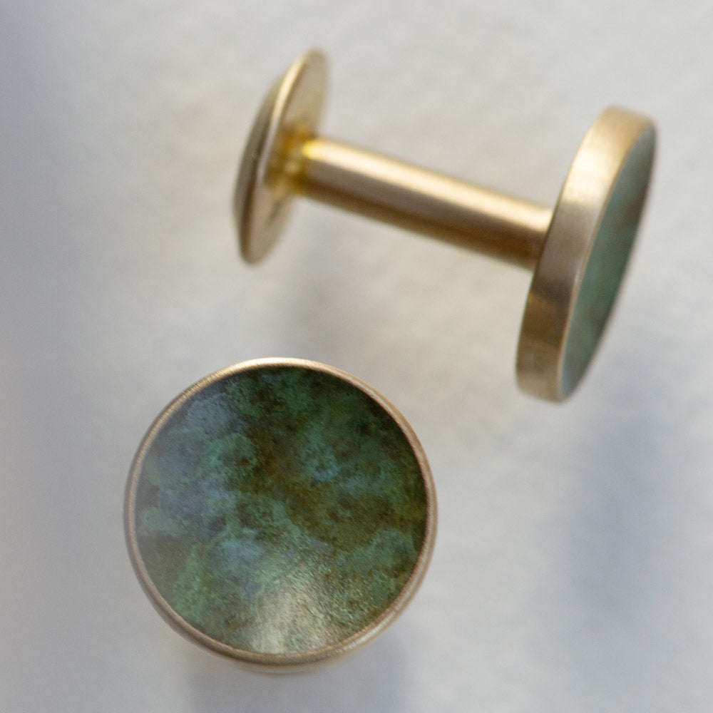 Alice Made This - Brass Cufflinks for men with forest green patina finish. Hand crafted and artisan made. Gifts for men. 