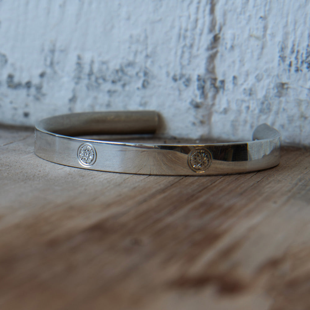 Sterling silver cuff bracelet for men by Alice Made This, celebrating the art of hand engraving. 